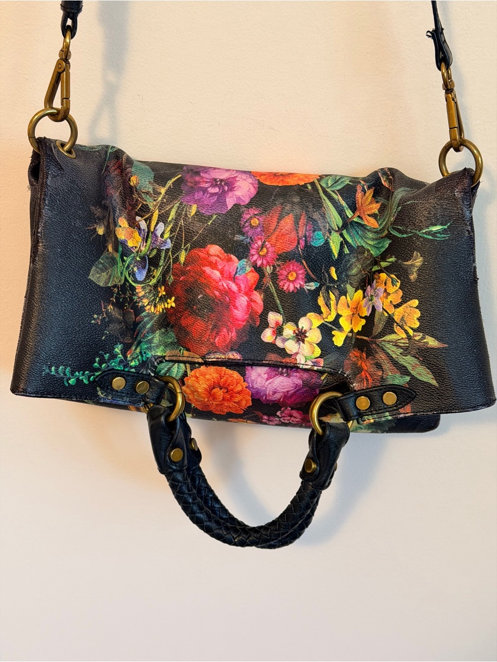 Elliott Lucca Black Floral Shoulder Tote with Gold Hardware - Picture 13 of 16
